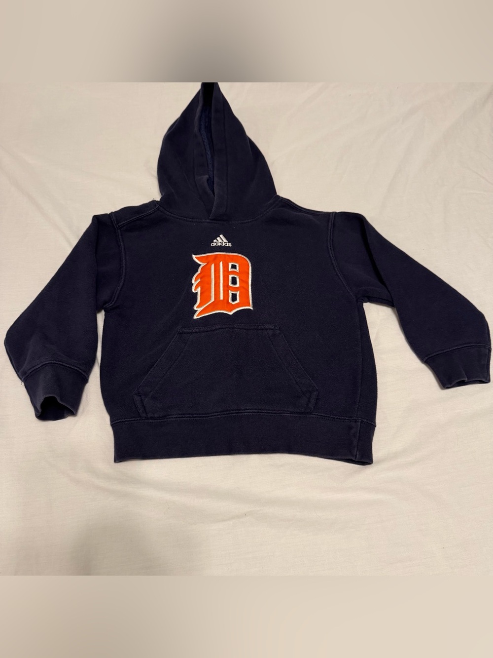 Adidas Kids Navy Hoodie with Orange Detroit D Logo Size 4